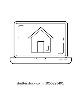 Icono de línea vectorial del sitio web corporativo aislado en fondo blanco. Portátil con icono de la línea de página de inicio para infografía, sitio web o aplicación.