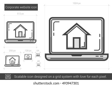 Corporate website vector line icon isolated on white background. Corporate website line icon for infographic, website or app. Scalable icon designed on a grid system.