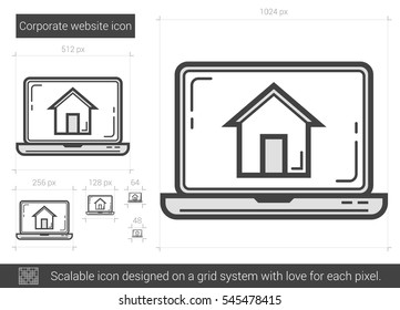 Icono de línea vectorial del sitio web corporativo aislado en fondo blanco. Icono de línea de sitio web corporativo para infografía, sitio web o aplicación. Icono escalable diseñado en un sistema de cuadrícula.