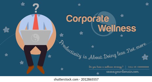 Corporate wellness for employee wellbeing banner design in vector format. 