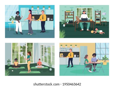 Conjunto de ilustraciones vectoriales de color plano y de bienestar corporativo