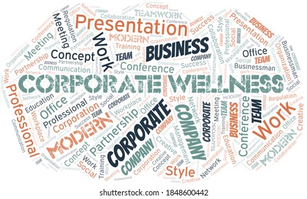Cloud de palabras vectorial de Wellness Corporativo, hecho sólo con texto.