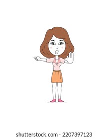 corporate woman showing stop gesture sign with palm of the hand.  girl requiring stop with her hand. Prohibition symbol. body language concept illustration in vector. 