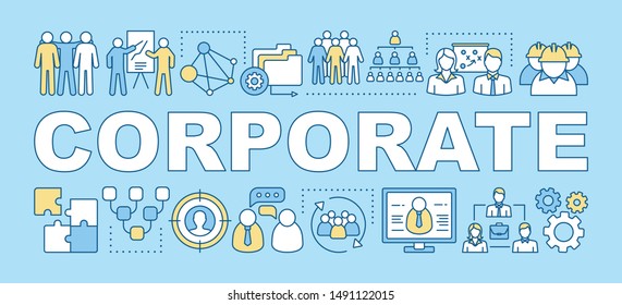 Corporate word concepts banner. Company culture. Partnership. Office work organization. Presentation, website. Isolated lettering typography idea with linear icons. Vector outline illustration