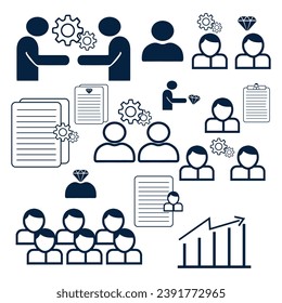 corporate work icon set. office work, people, accounting service icon. marketing employee, team help icon. Signs Symbols vector design.