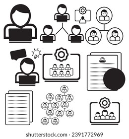 Icon-Set für Firmenarbeit. Büroarbeit, Leute, Rechnungswesen Symbol. Marketingmitarbeiter, Team-Helfer-Symbol. Zeichen Symbole Vektordesign.