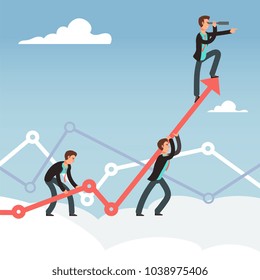 Corporate works and team effort for business growth vector concept. Effort business and achievement, ambition and growth illustration