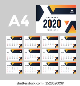 Corporate yellow calendar 2020 background template