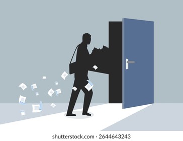 Corporate-driven forced layoffs. Depiction of employees under pressure and offered early retirement incentives. Unwanted career transition stock illustration.