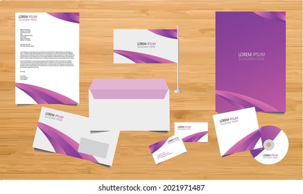 corporates branding identity and stationary modern  abstract violet purple and pink rose vector  letterhead business card ,envelop business flag cd and etc.