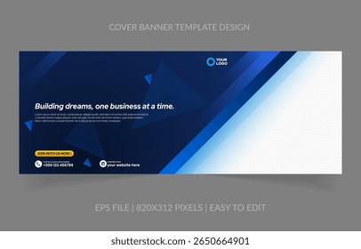 Corporate-style blue banner with image frame, suitable for branding and events