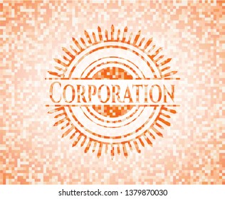 Corporation abstract emblem, orange mosaic background