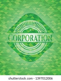 Corporation green emblem with triangle mosaic background. Vector Illustration. Detailed.