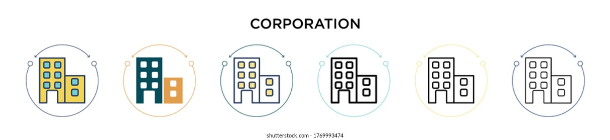 Corporation icon in filled, thin line, outline and stroke style. Vector illustration of two colored and black corporation vector icons designs can be used for mobile, ui, web