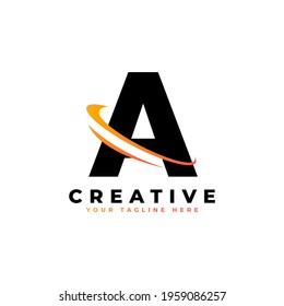 Corporation Letter A Logo With Creative Curved Swoosh Icon Vector Template Element in Black and Yellow Color.