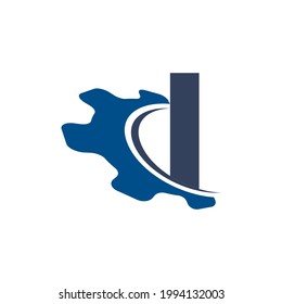 Corporation Letter I with Swoosh Automotive Gear Logo Design. Suitable for Construction, Automotive, Mechanical, Engineering Logos