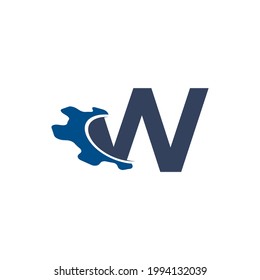 Corporation Letter W with Swoosh Automotive Gear Logo Design. Suitable for Construction, Automotive, Mechanical, Engineering Logos