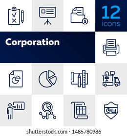 Corporation line icon set. Graph, presentation, report, diagram. Business concept. Can be used for topics like analysis, finance, insurance, startup