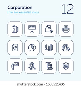 Corporation line icon set. Graph, presentation, report, diagram. Business concept. Can be used for topics like analysis, finance, insurance, startup