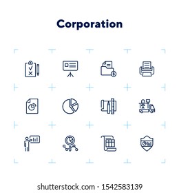 Corporation line icon set. Graph, presentation, report, diagram. Business concept. Can be used for topics like analysis, finance, insurance, startup