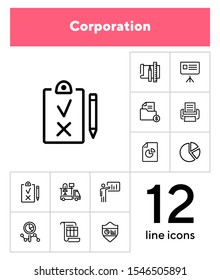 Corporation line icon set. Graph, presentation, report, diagram. Business concept. Can be used for topics like analysis, finance, insurance, startup