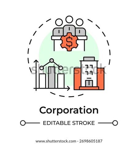 Corporation multi color concept icon. Legal entity separate from owners. Company. Business structure. Round shape line illustration. Abstract idea. Graphic design. Easy to use in infographic