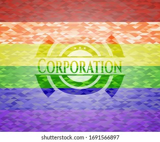 Corporation on mosaic background with the colors of the LGBT flag. 