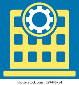 Corporation vector icon. Style is bicolor flat symbol, yellow and white colors, rounded angles, blue background.