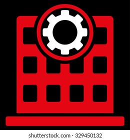 Corporation vector icon. Style is bicolor flat symbol, red and white colors, rounded angles, black background.