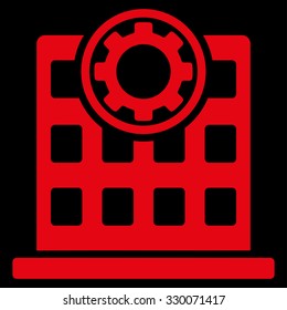 Corporation vector icon. Style is flat symbol, red color, rounded angles, black background.