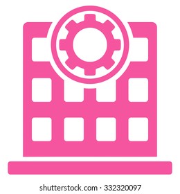 Corporation vector icon. Style is flat symbol, pink color, rounded angles, white background.