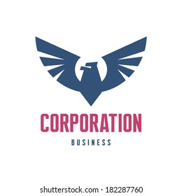 Corporation vector logo template concept illustration. Eagle bird creative sign in classic graphic style for business company. Wings design symbol.