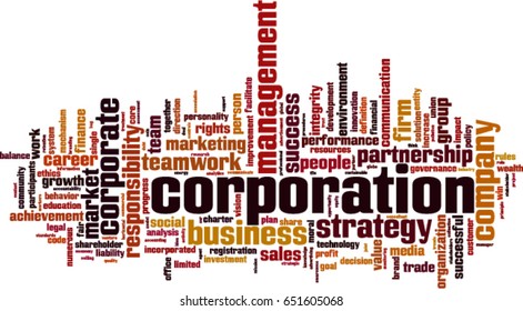 Corporation word cloud concept. Vector illustration
