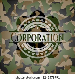 Corporation written on a camo texture