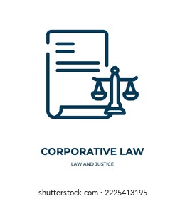 Corporative law icon. Linear vector illustration from law and justice collection. Outline corporative law icon vector. Thin line symbol for use on web and mobile apps, logo, print media.