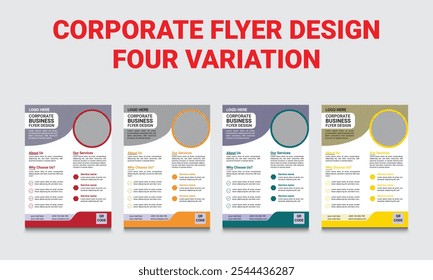 Diseño de volante corporativo con cuatro variaciones de color diferentes