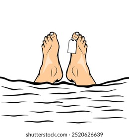 a corpse covered by a blanket with the backs of its legs visible vector illustration