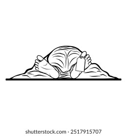 um cadáver coberto de pano branco parece ter solas pretas e brancas em seus pés vetor linha arte