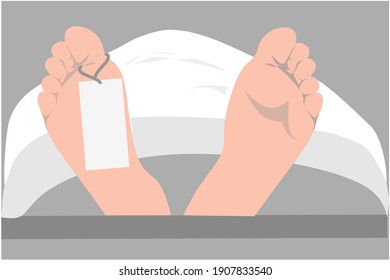 Corpse Dead bodies with tagged in his feet illustration vector.  Perfect for victims suicide  , crimes , accidents articles 