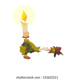 Corpse hand with candle isolated on a white backgrounds, vector illustration