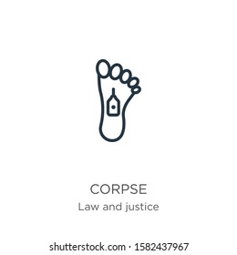 Corpse icon. Thin linear corpse outline icon isolated on white background from law and justice collection. Line vector sign, symbol for web and mobile