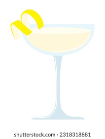 Corpse Reviver #2. Classic alcohol cocktail in the bar glass with lemon curl.