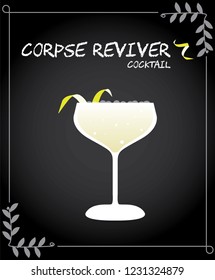 Corpse reviver cocktail illustration vector with lemon twist.