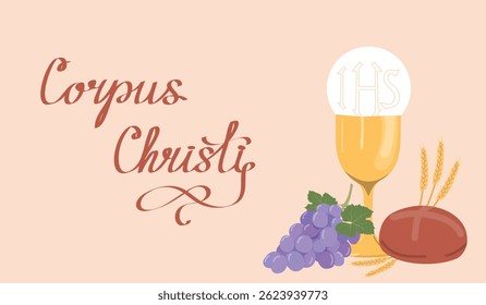 Corpus Christi. Cartão de saudação de feriado religioso católico, modelo para o seu design.