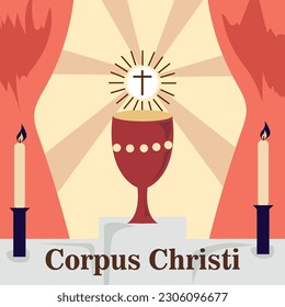 Corpus Christi Hand Drawn Vector illustration Background with Jesus Sign, Bible Book  Other Elements 