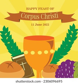 Corpus Christi Hand Drawn Vector illustration Background with Jesus Sign, Bible Book  Other Elements 