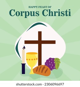 Corpus Christi Hand Drawn Vector illustration Background with Jesus Sign, Bible Book  Other Elements 