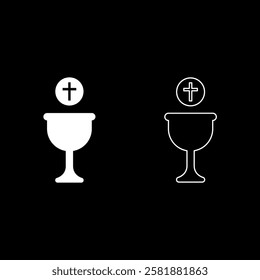 Corpus christi holy communion set icon white color vector illustration image solid fill outline contour line thin flat style