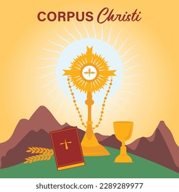  Corpus Christi Holy Week Celebration Illustration For Social Media Post and Banner. Christian Festive Event