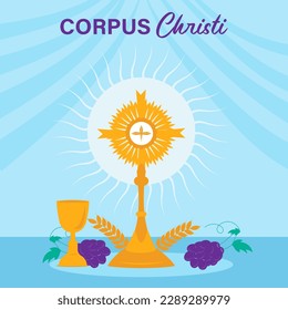  Corpus Christi Holy Week Celebration Illustration For Social Media Post and Banner. Christian Festive Event